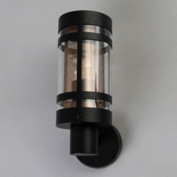 Malone Outdoor Wall Light with Brass Mesh, Black - thumbnail 5