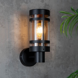 Malone Outdoor Wall Light with Brass Mesh, Black - thumbnail 3