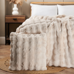 Scalloped Faux Fur Cushion, Cream - thumbnail 5