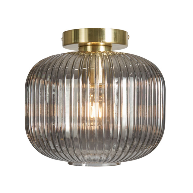 Lyna Smoked Glass Flush Ceiling Light, Brass - image 1