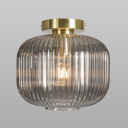 Lyna Smoked Glass Flush Ceiling Light, Brass - thumbnail 4