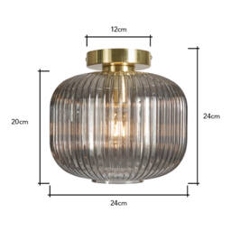 Lyna Smoked Glass Flush Ceiling Light, Brass - thumbnail 8