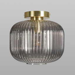 Lyna Smoked Glass Flush Ceiling Light, Brass - thumbnail 5