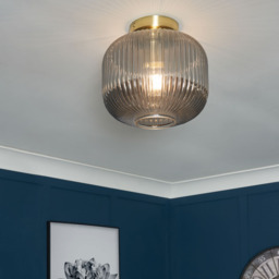 Lyna Smoked Glass Flush Ceiling Light, Brass - thumbnail 3