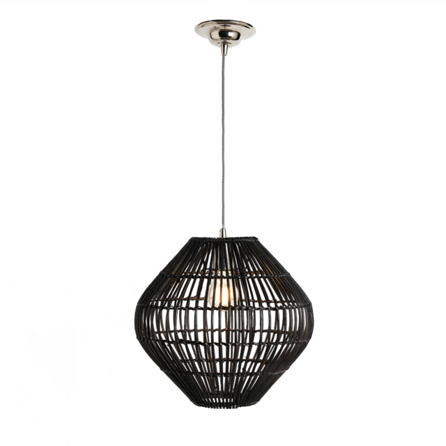 Bamboo Bobbin Herringbone Cable Ceiling Pendant Light, Black - image 1