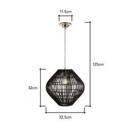 Bamboo Bobbin Herringbone Cable Ceiling Pendant Light, Black - thumbnail 8