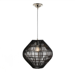 Bamboo Bobbin Herringbone Cable Ceiling Pendant Light, Black - thumbnail 1