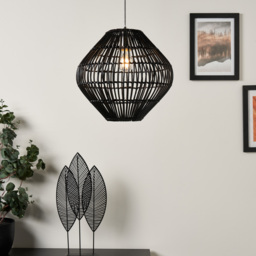 Bamboo Bobbin Herringbone Cable Ceiling Pendant Light, Black - thumbnail 3
