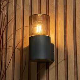 Rome Outdoor Round Up Wall Light with Smoked Shade, Grey - thumbnail 3