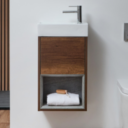 Dark Oak 400mm Wall Hung Open Shelf Cloakroom Basin Vanity Unit Milano Bexley - thumbnail 1