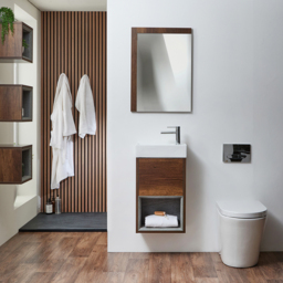 Dark Oak 400mm Wall Hung Open Shelf Cloakroom Basin Vanity Unit Milano Bexley - thumbnail 2