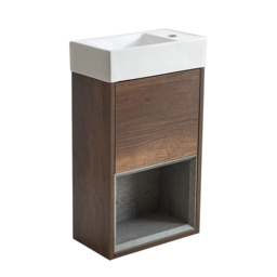 Dark Oak 400mm Wall Hung Open Shelf Cloakroom Basin Vanity Unit Milano Bexley - thumbnail 4
