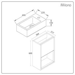 Dark Oak 400mm Wall Hung Open Shelf Cloakroom Basin Vanity Unit Milano Bexley - thumbnail 3