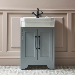 Light Grey Traditional 570mm Free Standing Basin Vanity Unit with Black Bar Handle - thumbnail 1