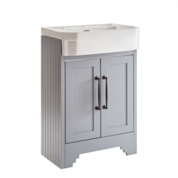 Light Grey Traditional 570mm Free Standing Basin Vanity Unit with Black Bar Handle - thumbnail 4
