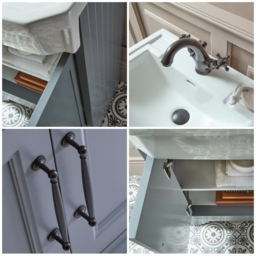 Light Grey Traditional 570mm Free Standing Basin Vanity Unit with Black Bar Handle - thumbnail 5