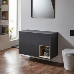 Black Grey 1000mm Wall Hung Open Shelf Vanity Unit Milano Bexley - thumbnail 4