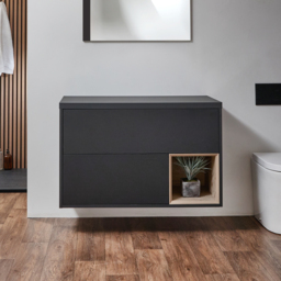 Black Grey 1000mm Wall Hung Open Shelf Vanity Unit Milano Bexley - thumbnail 2