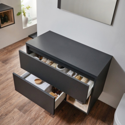 Black Grey 1000mm Wall Hung Open Shelf Vanity Unit Milano Bexley - thumbnail 3