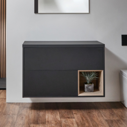 Black Grey 1000mm Wall Hung Open Shelf Vanity Unit Milano Bexley - thumbnail 1