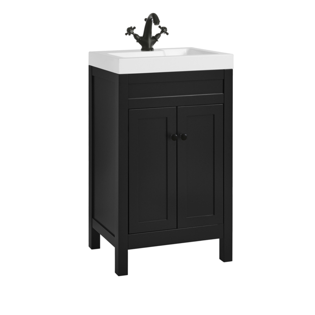 Milano Aston - Black Grey 500mm Traditional Vanity Unit with Basin and Black Classic Round Handles