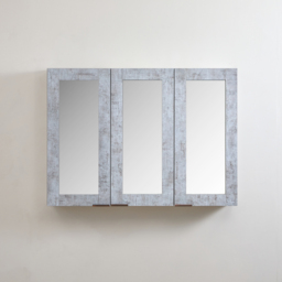Milano Lurus - Concrete Grey Modern Mirrored Cabinet - 900mm x 650mm - Aged Bronze Finger Pull Handles