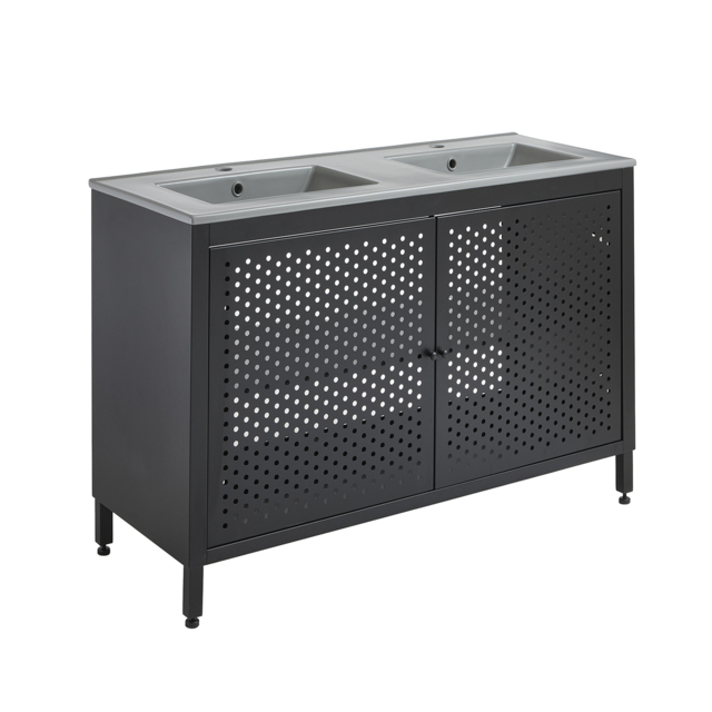 Milano Beswick - Black Metal 1210mm Vanity Unit with Elements Pebble Double Basin