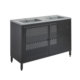 Milano Beswick - Black Metal 1210mm Vanity Unit with Elements Pebble Double Basin