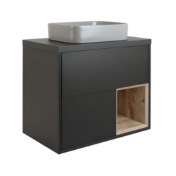 800mm Black Grey Wall Hung Vanity Unit with Rectangular Pebble Countertop Basin - With LED - Milano Bexley - thumbnail 5