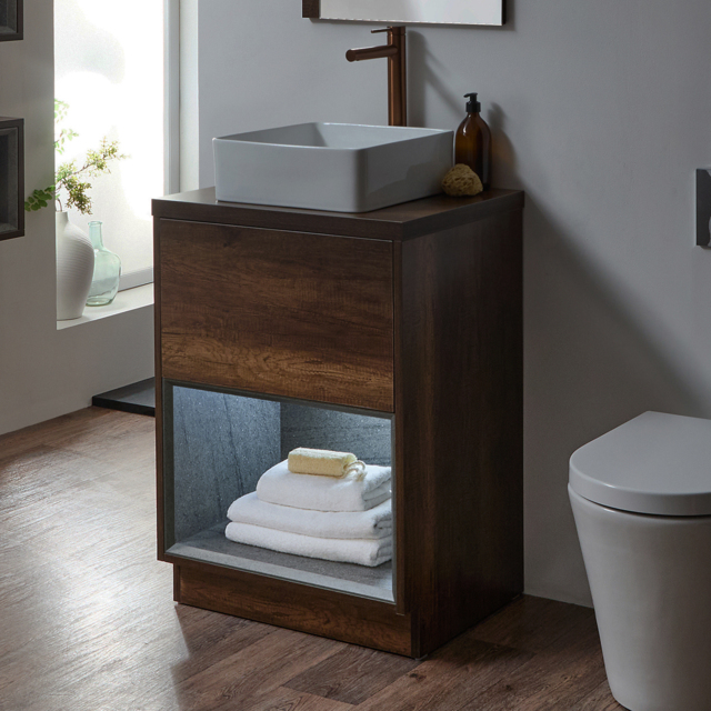 Milano Bexley - 600mm Open Shelf Vanity Unit - Choice of Finish, Basin and LED Light