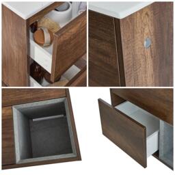 Dark Oak 1010mm Wall Hung Open Shelf Basin Vanity Unit And LED Light Milano Bexley - thumbnail 4