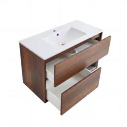 Dark Oak 1010mm Wall Hung Open Shelf Basin Vanity Unit And LED Light Milano Bexley - thumbnail 3