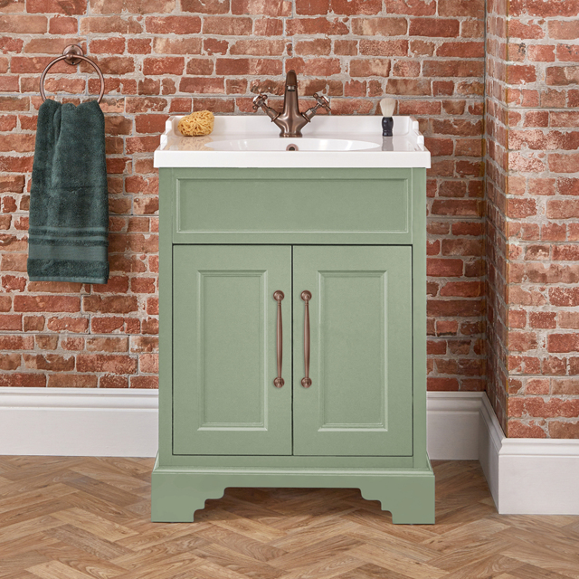 Milano Thornton - Pastel Green 635mm Traditional Vanity Unit with Basin and Classic T-Bar Brushed Aged Bronze Handles