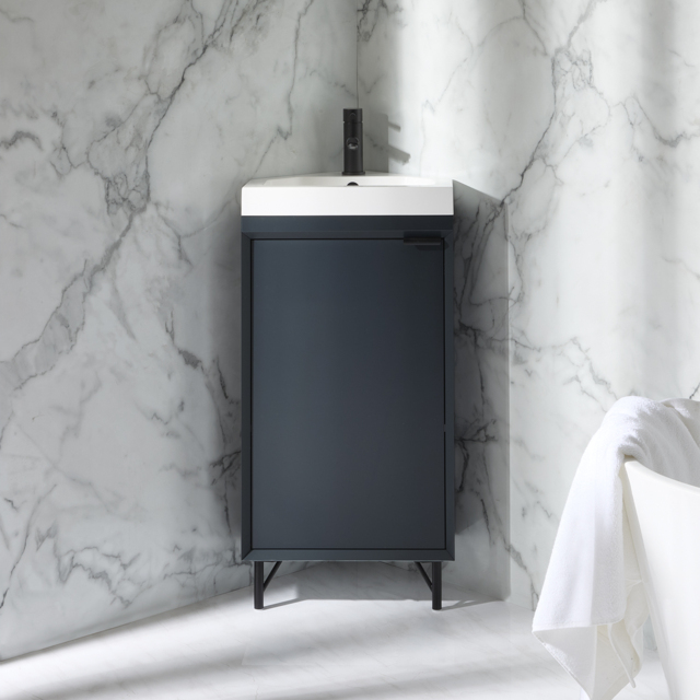 Milano Edge - Anthracite 450mm Modern Cloakroom Corner Vanity Unit with Basin and Black Finger Pull Handle
