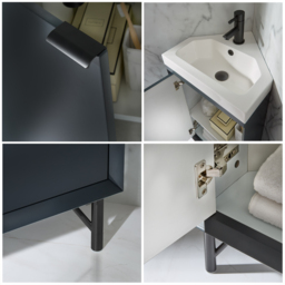 450mm Anthracite Grey Modern Floor Standing Bathroom Corner Vanity Unit with Black Pull Handle - thumbnail 5
