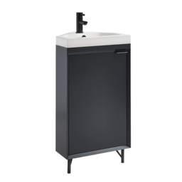 450mm Anthracite Grey Modern Floor Standing Bathroom Corner Vanity Unit with Black Pull Handle - thumbnail 3