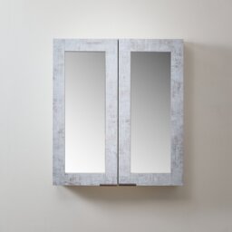 Milano Lurus - Concrete Grey Modern Mirrored Cabinet - 600mm x 650mm - Aged Bronze Finger Pull Handles