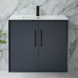 Milano Edge - Anthracite 810mm Wall Hung Modern Vanity Unit with Basin and Black T-Bar Handles