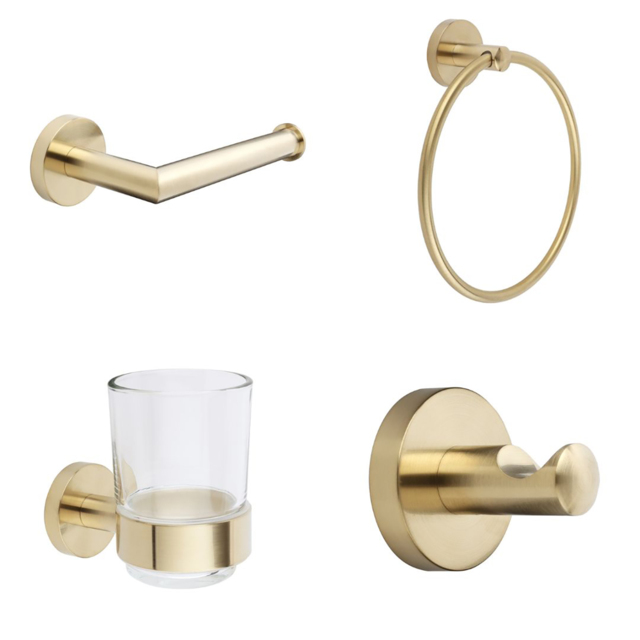 Milano Ayanna - Modern 4 Piece Brushed Brass Accessory Pack