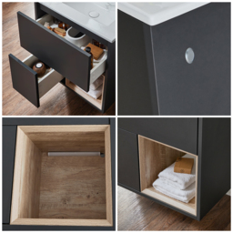 Black Grey 612mm Wall Hung Open Shelf Vanity Unit with Marble Effect Basin - thumbnail 5
