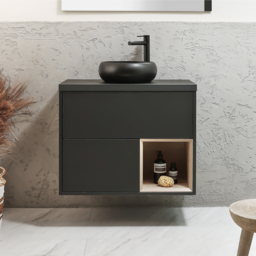 800mm Black Grey Wall Hung Vanity Unit with Round Graphite Countertop Basin - Milano Bexley - thumbnail 2