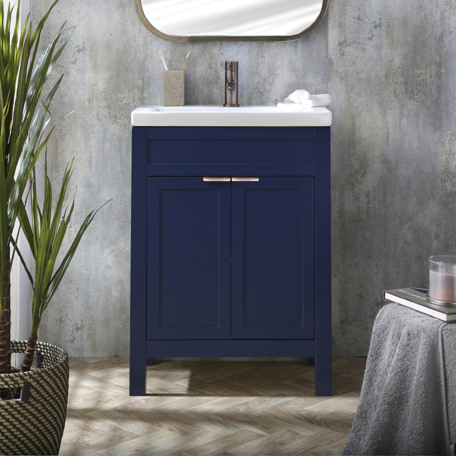 Milano Aston - Navy 600mm Traditional Vanity Unit with Basin and Aged Bronze Modern Finger Pull Handles