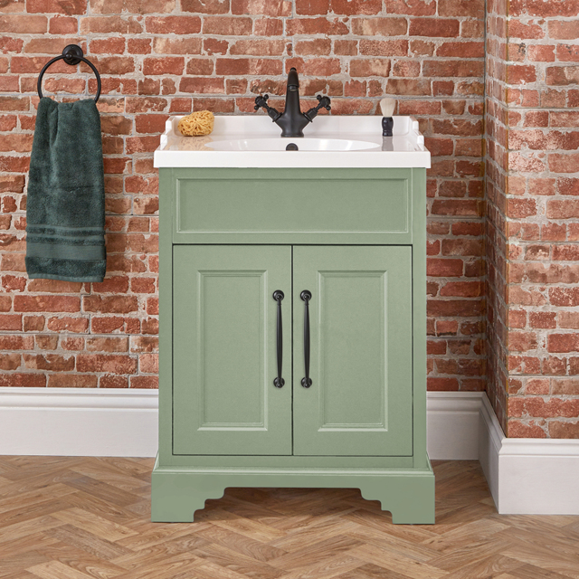 Pastel Green Traditional 630mm Free Standing Basin Vanity Unit with Black Classic Bar Handle Milano Thornton - image 1