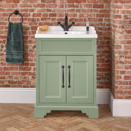 Pastel Green Traditional 630mm Free Standing Basin Vanity Unit with Black Classic Bar Handle Milano Thornton - thumbnail 1