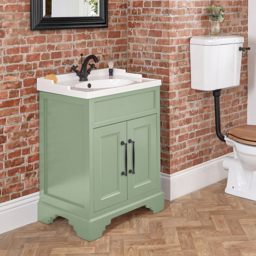 Pastel Green Traditional 630mm Free Standing Basin Vanity Unit with Black Classic Bar Handle Milano Thornton - thumbnail 3