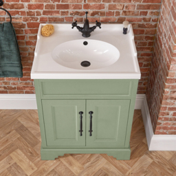 Pastel Green Traditional 630mm Free Standing Basin Vanity Unit with Black Classic Bar Handle Milano Thornton - thumbnail 4