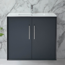 Milano Edge - Anthracite 810mm Wall Hung Modern Vanity Unit with Basin and Chrome T-Bar Handles