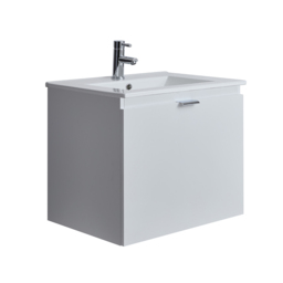 Milano Lurus Gloss White Modern 600mm Wall Hung Vanity Unit with Chrome Finger Pull Handle - thumbnail 3