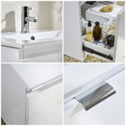 Milano Lurus Gloss White Modern 600mm Wall Hung Vanity Unit with Chrome Finger Pull Handle - thumbnail 4