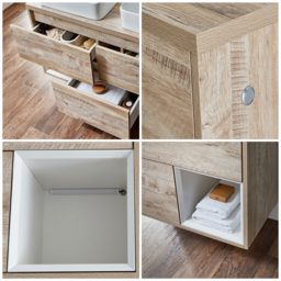 1200mm Light Oak Wall Hung Vanity Unit with Twin Basins & LED Light - thumbnail 7